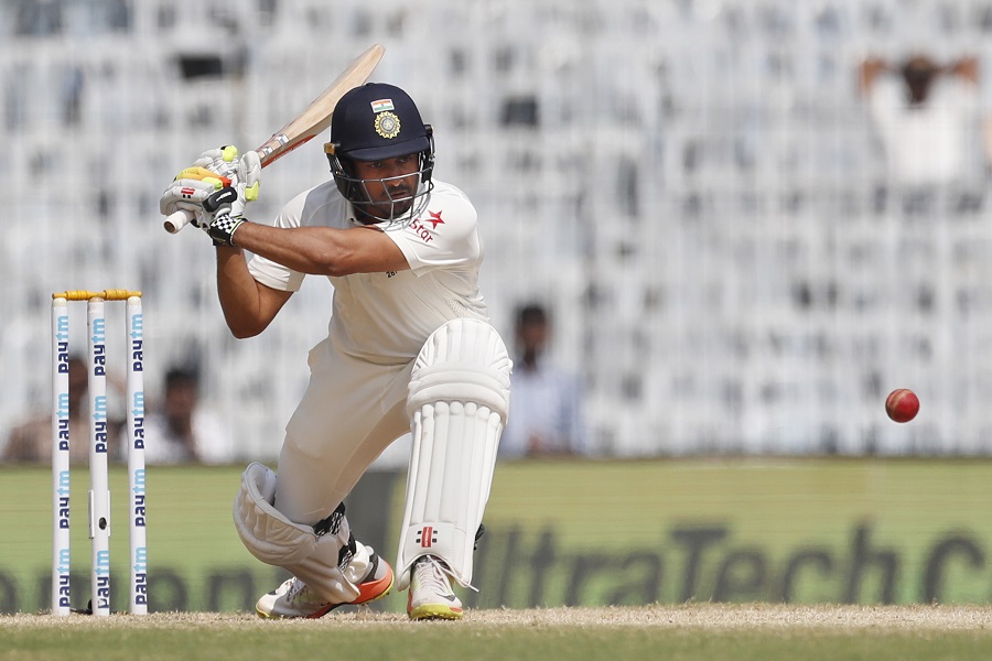 India's Karun Nair plays a shot during their fourth day of the fifth cricket test match against England in Chennai, India, Monday, Dec. 19, 2016. (AP Photo/Tsering Topgyal)