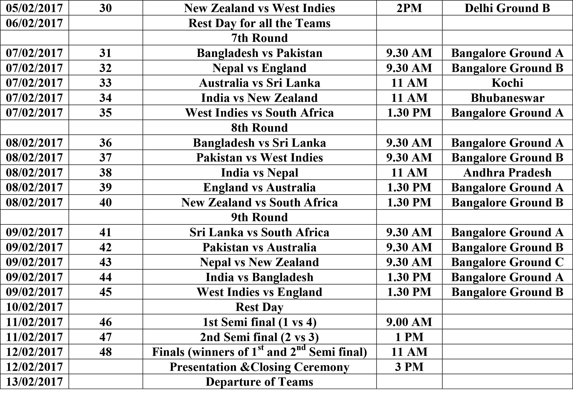 WBCC AGM and T-20 Match Schedule